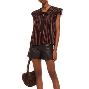 Ulla Johnson Bria Blouse Brown Pink Ruffle Tank Sparkly Size 4 Dressy Top